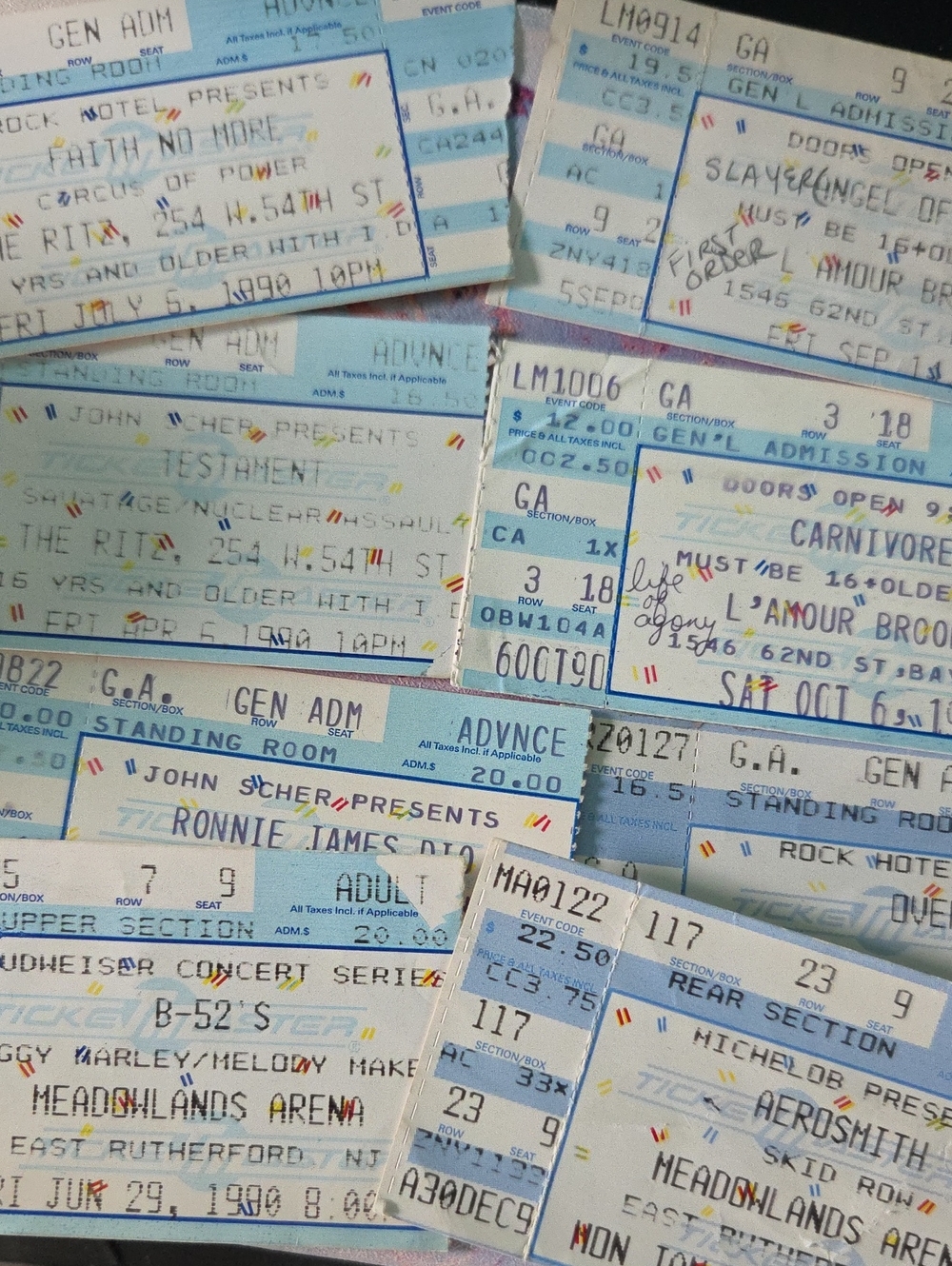 Vintage Concert Tickets Metal Rock Pop Slayer Carnivore Overkill Aerosmith 90s